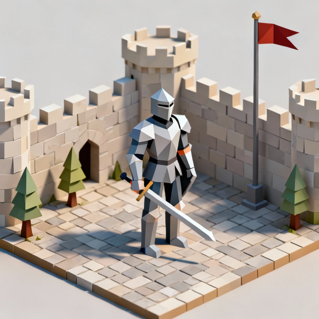 Low-poly game knight character figure with clean geometry