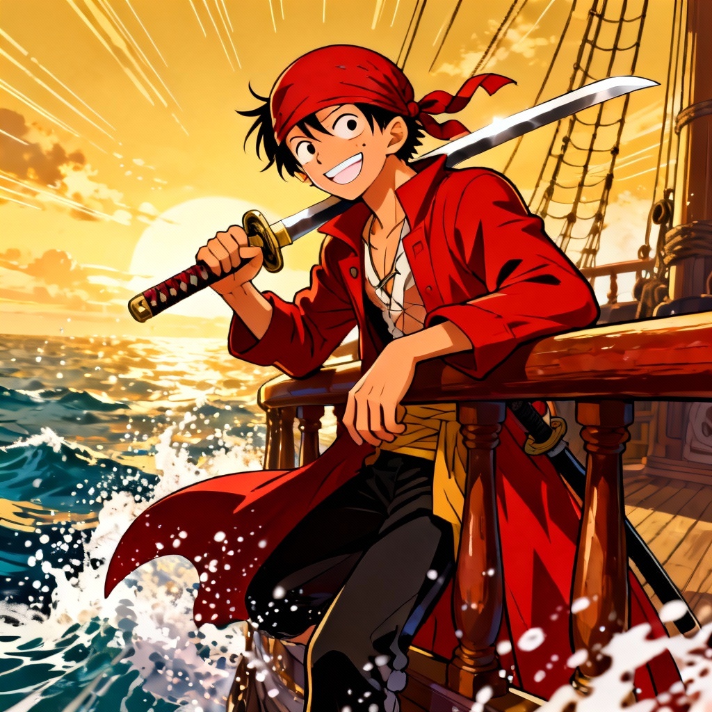 Anime pirate swordsman captain with katana