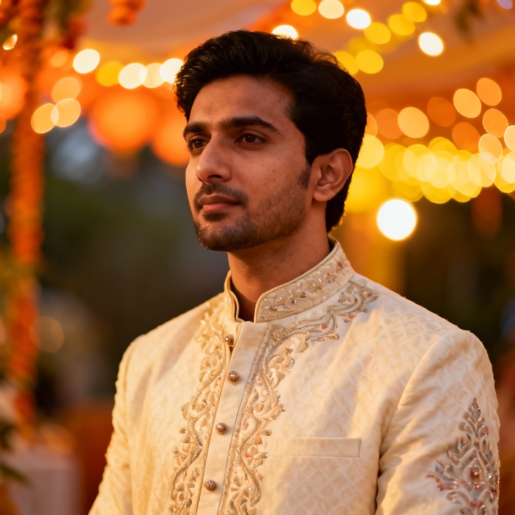 AI Muslim man in sherwani for Eid celebration