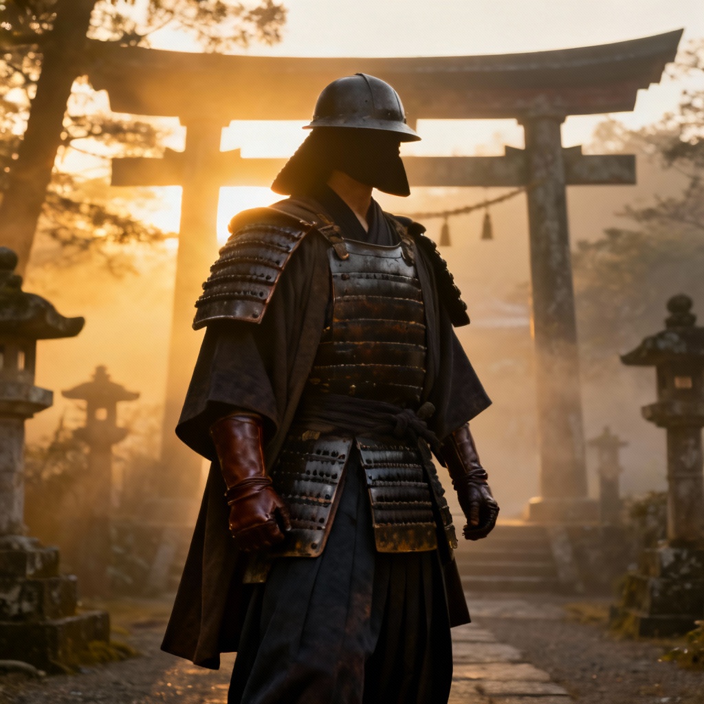 Samurai outfit fusion with hakama and modern armor details