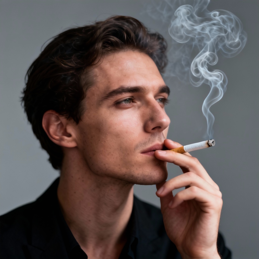 AI smoking portrait with realistic smoke plume and cinematic lighting