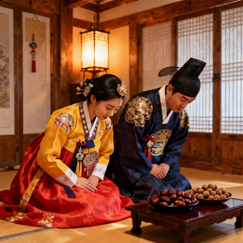AI traditional Korean pyebaek wedding ceremony