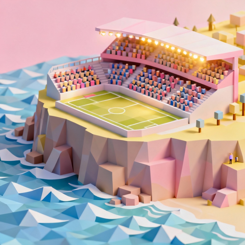 AI low-poly coastal arena illustration