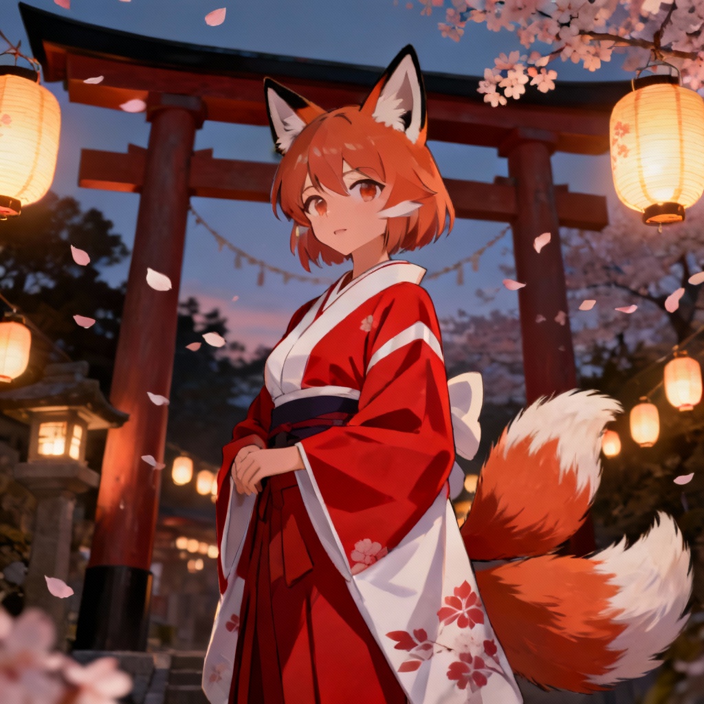 AI shrine priestess fox girl