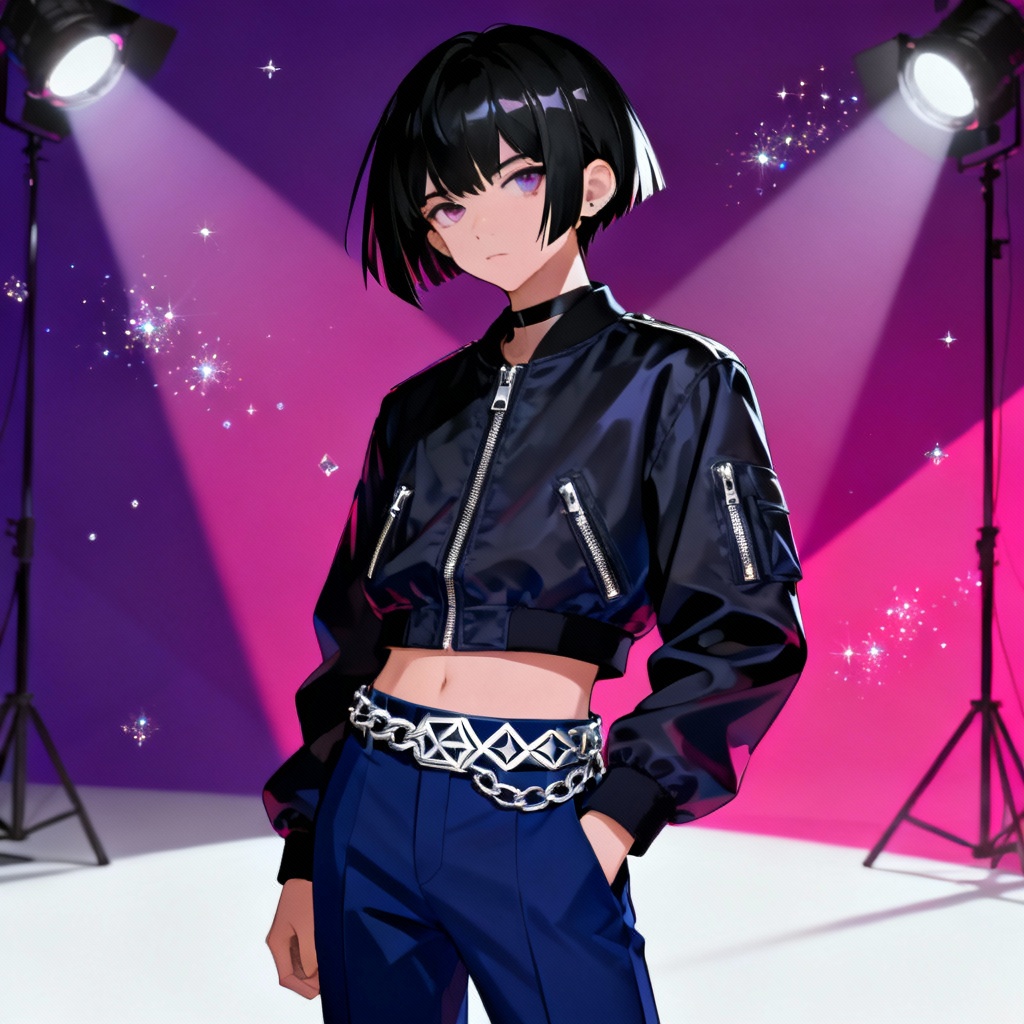 AI femboy e-boy glam with stage lighting
