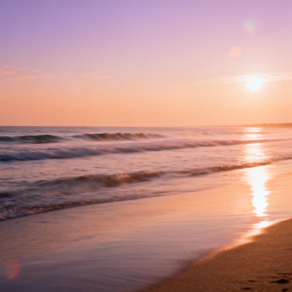 AI relaxing beach scene at golden hour