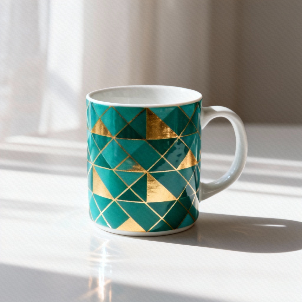 AI-generated custom mug design with a geometric pattern and clean mockup