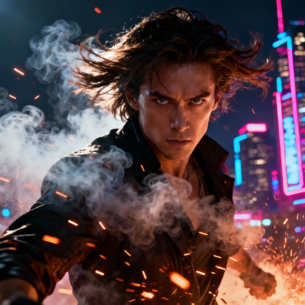 AI celebrity-style action movie poster portrait