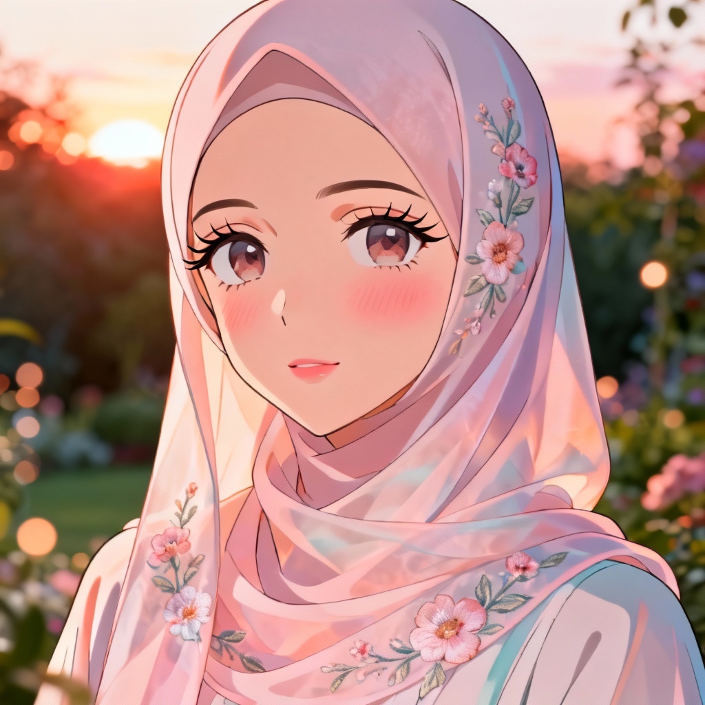 AI anime hijab portrait in a serene garden