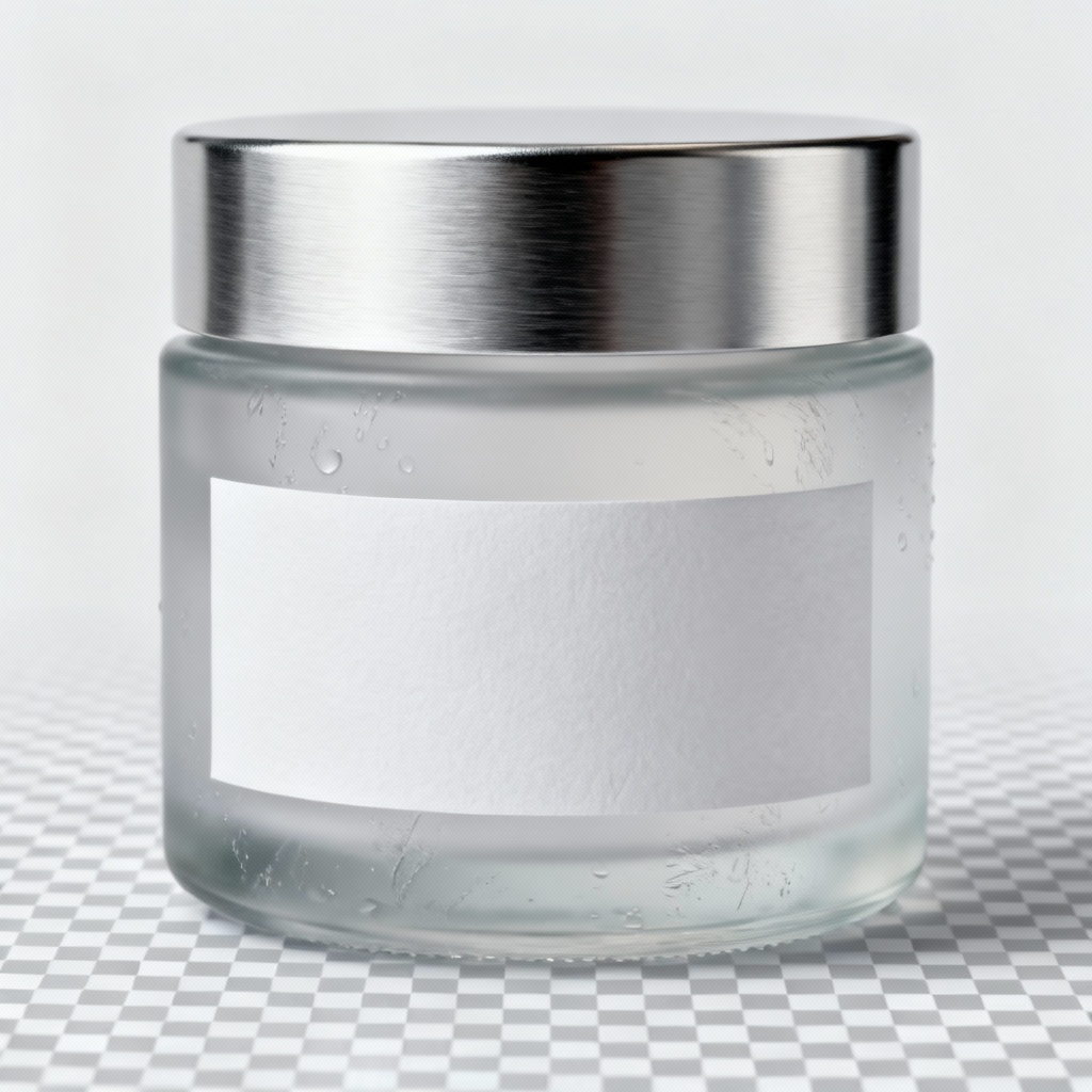 AI frosted glass cosmetic jar with metallic lid