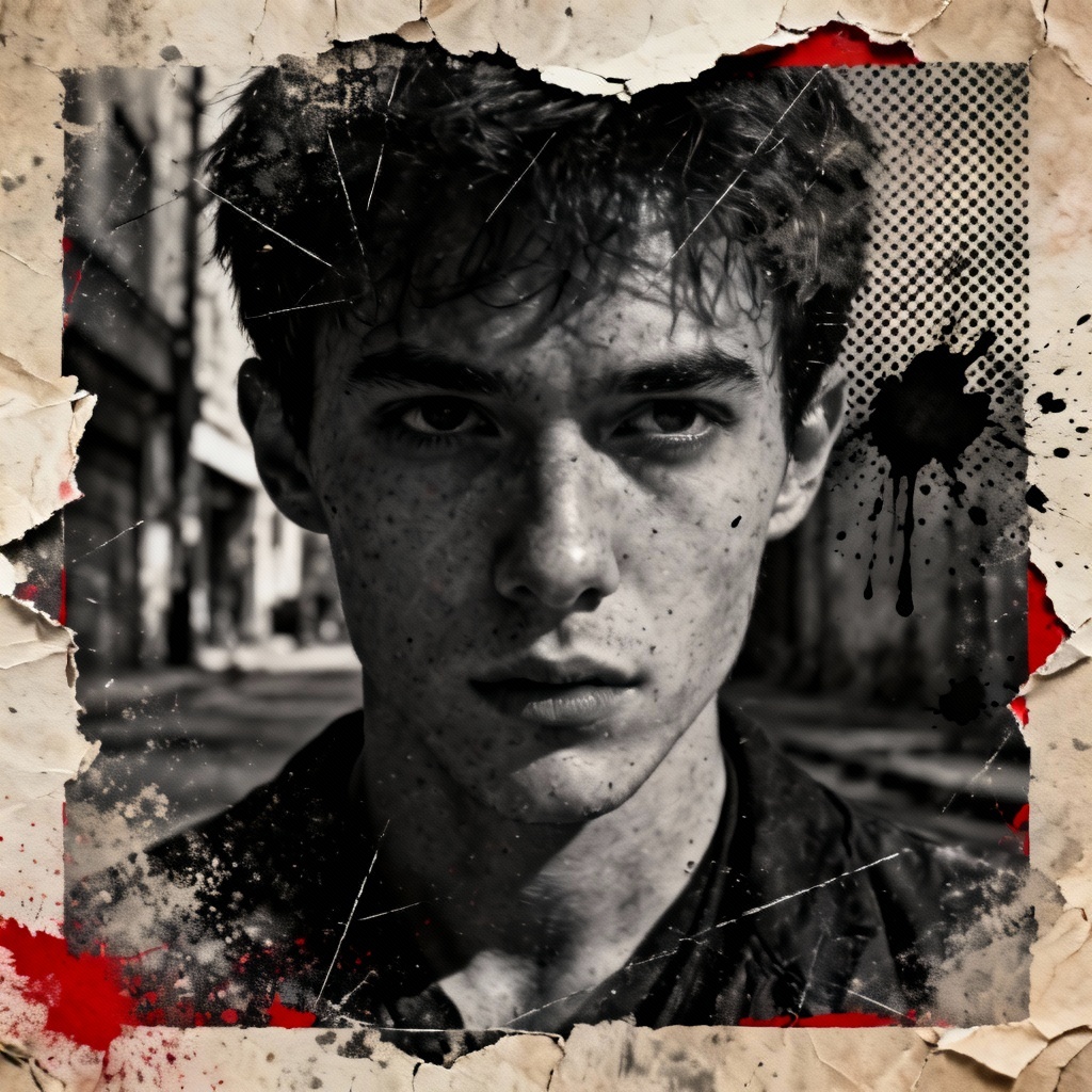 AI grunge street portrait with grain and scratches