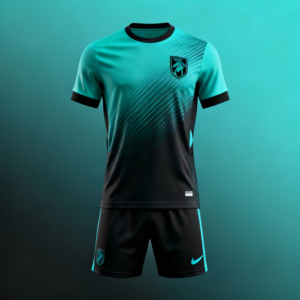 AI gradient away soccer jersey with teal to black fade