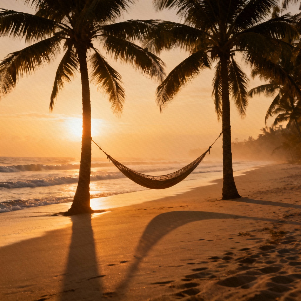 AI tropical beach background at sunset