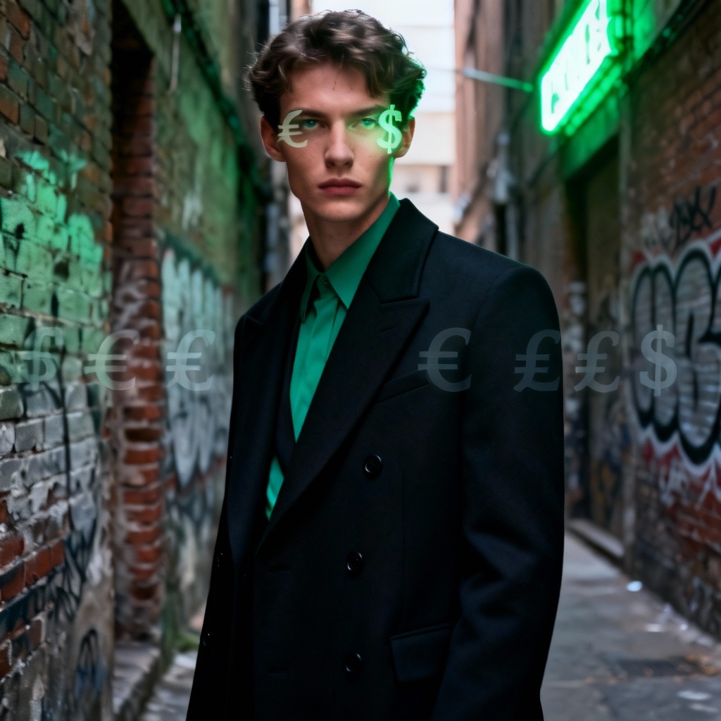 Streetwear fashion photo with subtle cash eyes effect