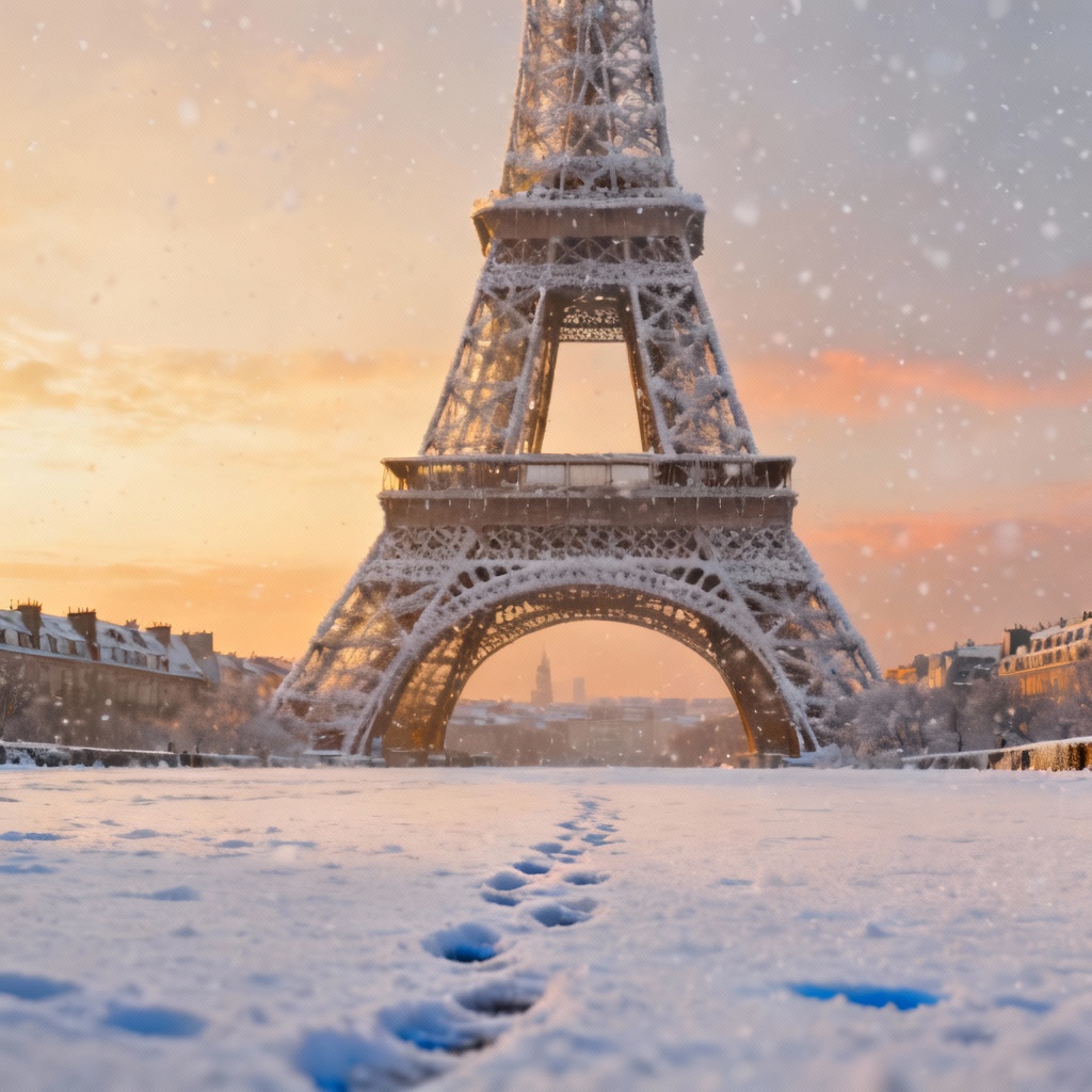 AI winter snow Eiffel Tower scene