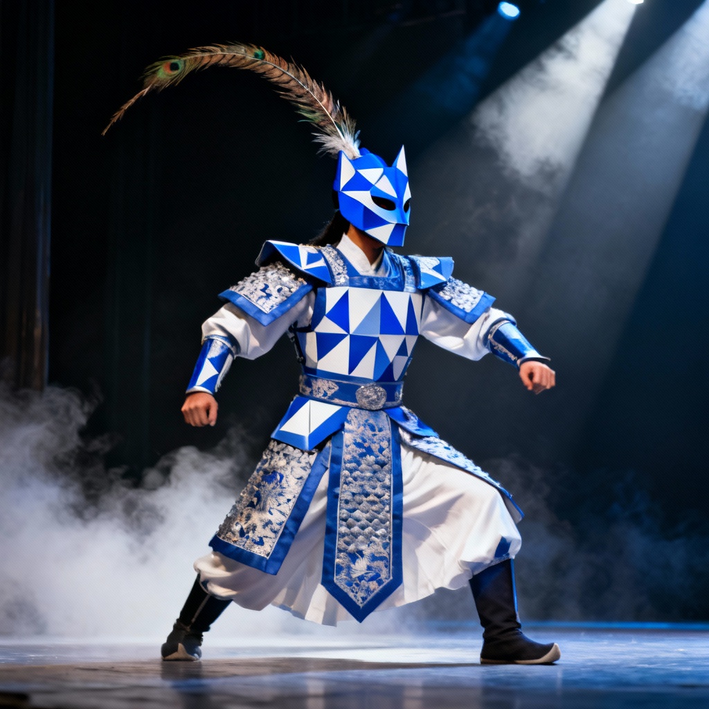AI Peking Opera jing general with azure mask and armor