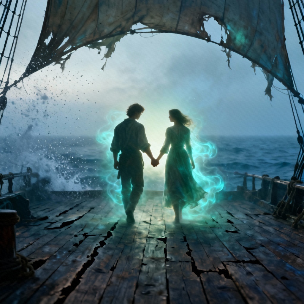 AI Flying Dutchman ghost filter couple on spectral deck