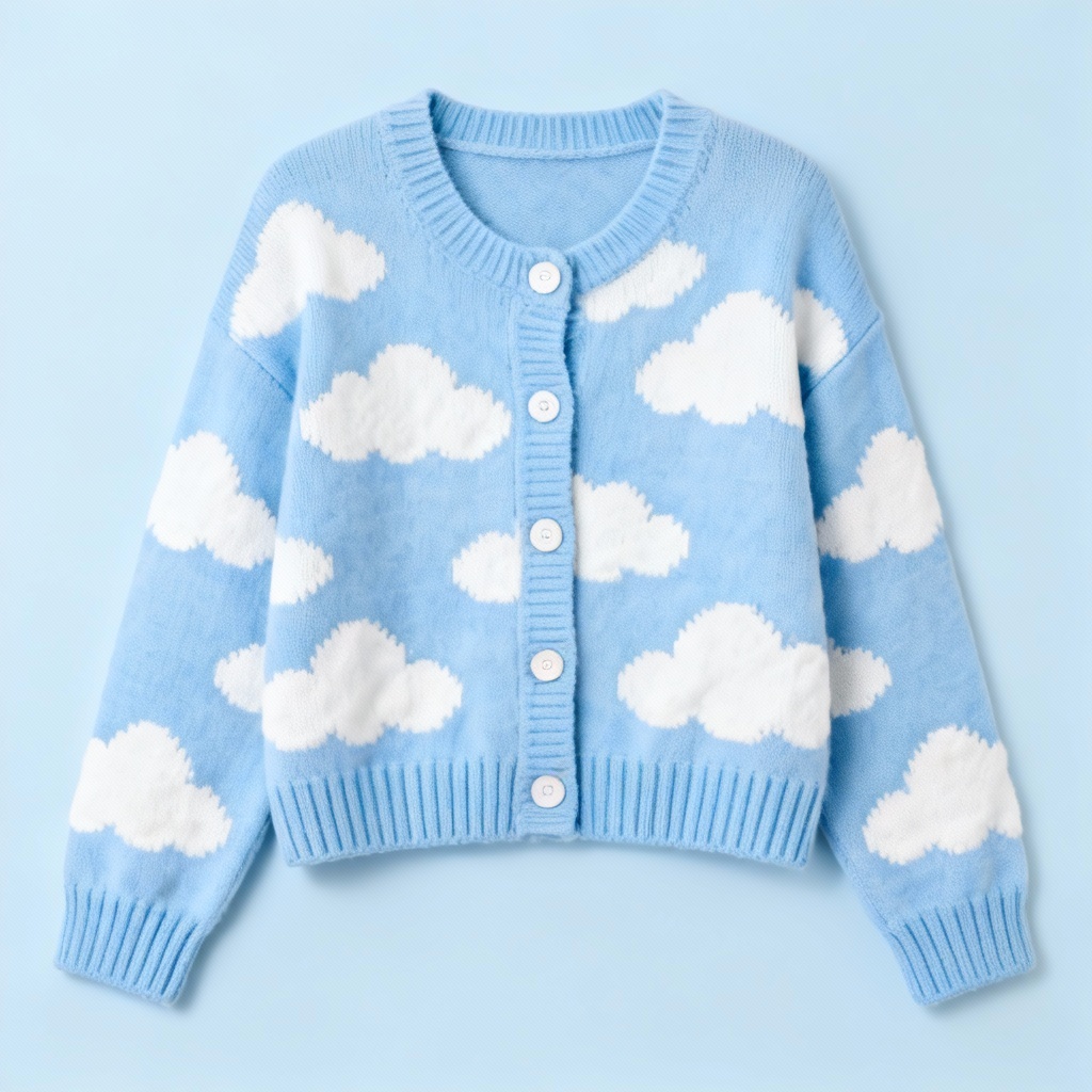 AI pastel intarsia cloud pattern knit jacket