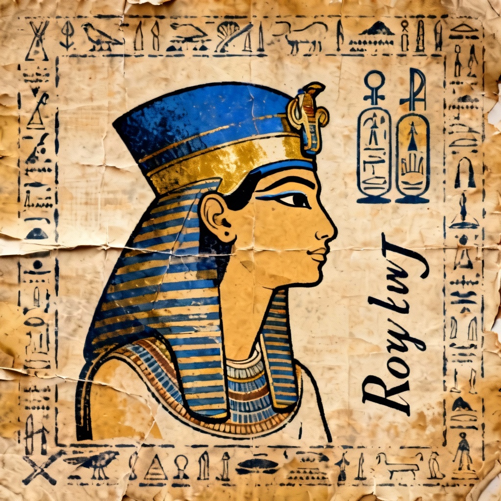 AI papyrus poster with royal cartouche and queen profile