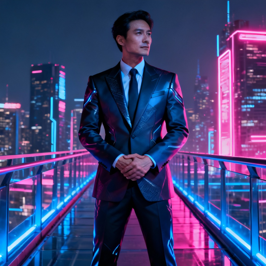 AI cyber CEO in a commanding pose