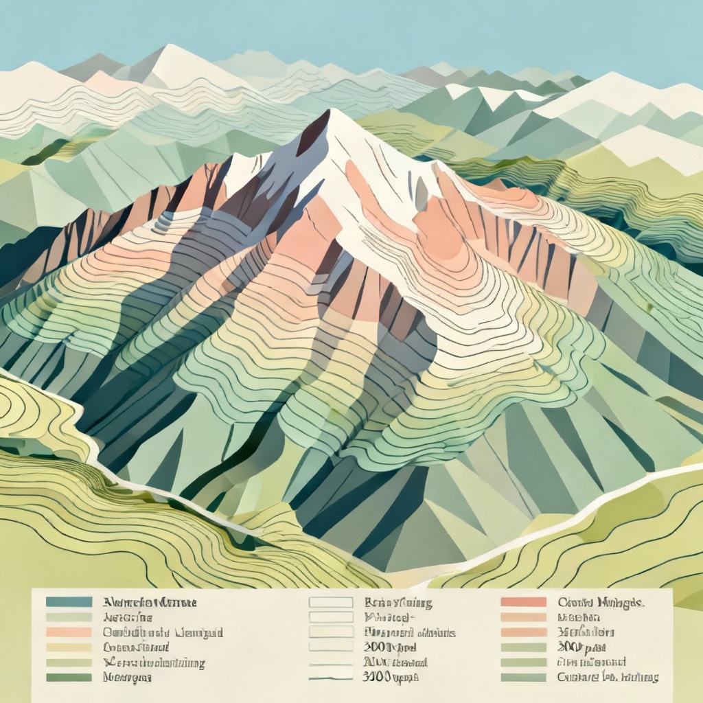 AI isometric topographic mountain map with contour lines