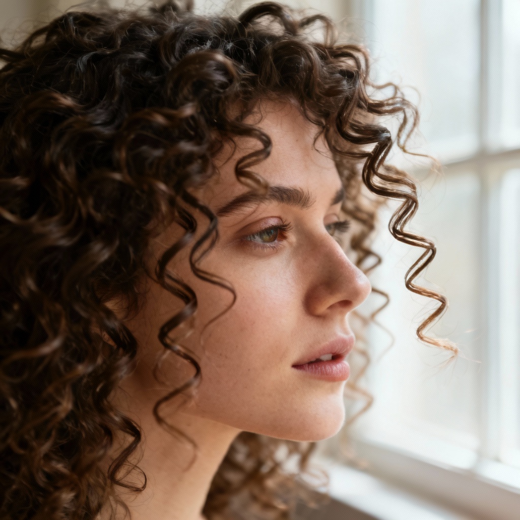 Curly hair bounce in natural light