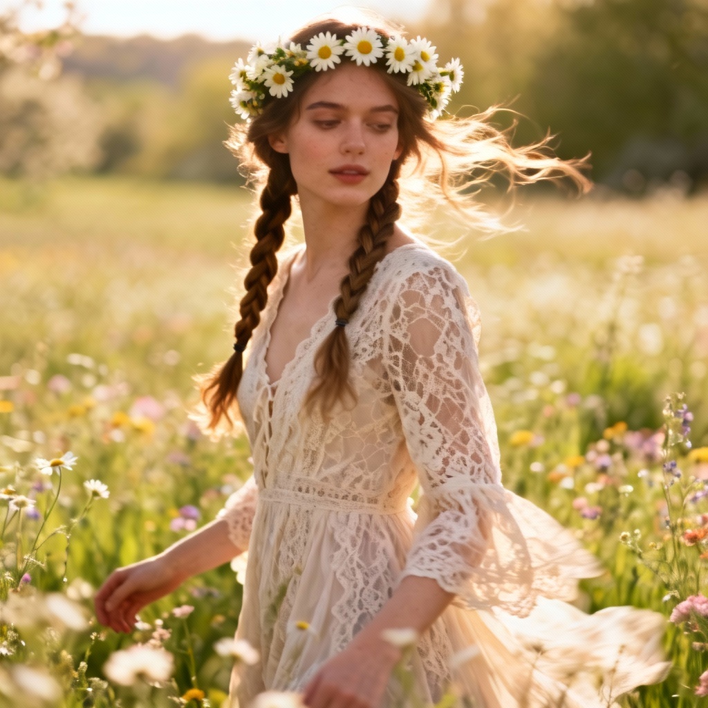 AI spring fantasy portrait with bohemian meadow styling