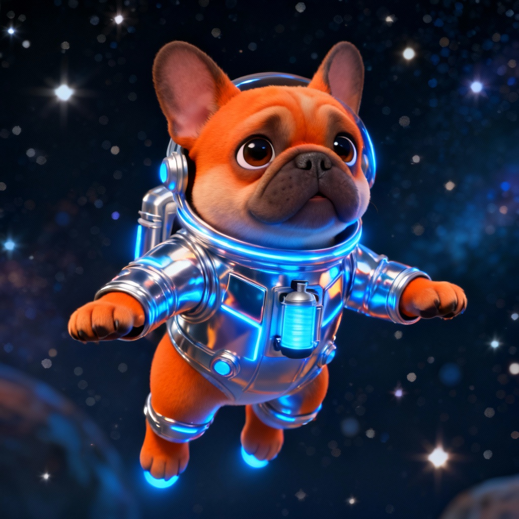 AI 3D French Bulldog puppy astronaut