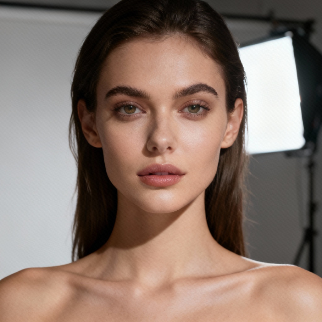 Photorealistic adult fashion model portrait in studio lighting
