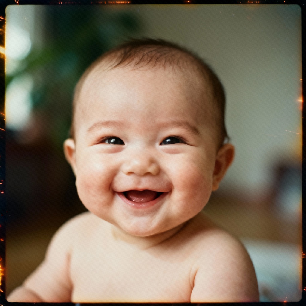 AI vintage film baby snapshot with warm tones