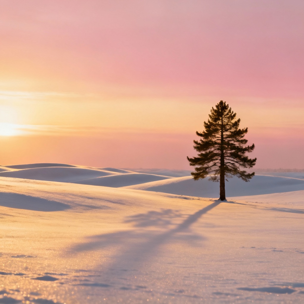 AI Minimalist Snowfield Sunset Scene