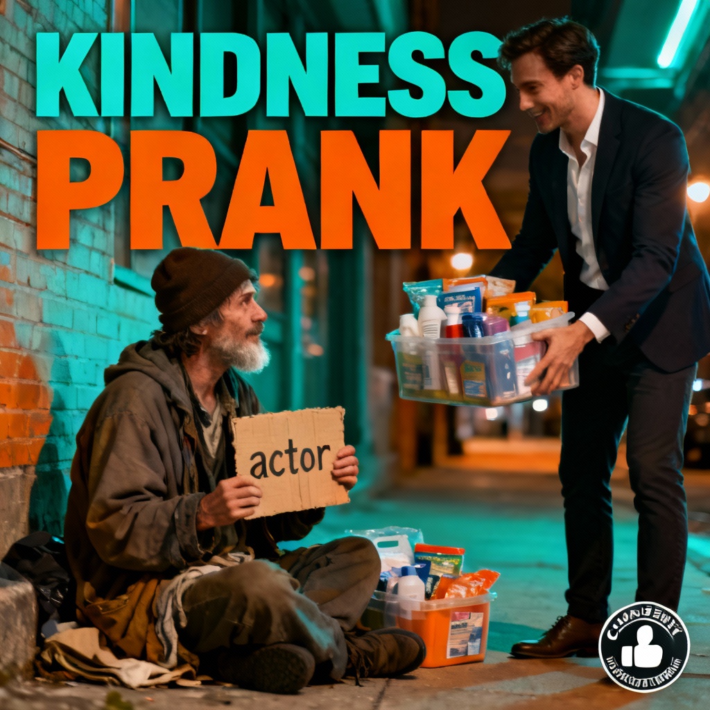 AI charity reveal prank thumbnail with consent badge