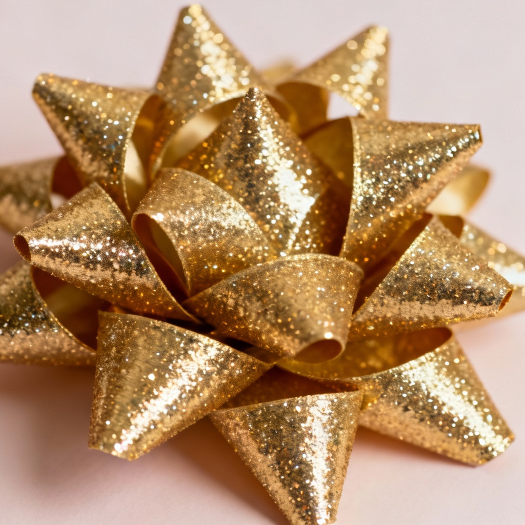 AI gold glitter Christmas bow for gift wrap