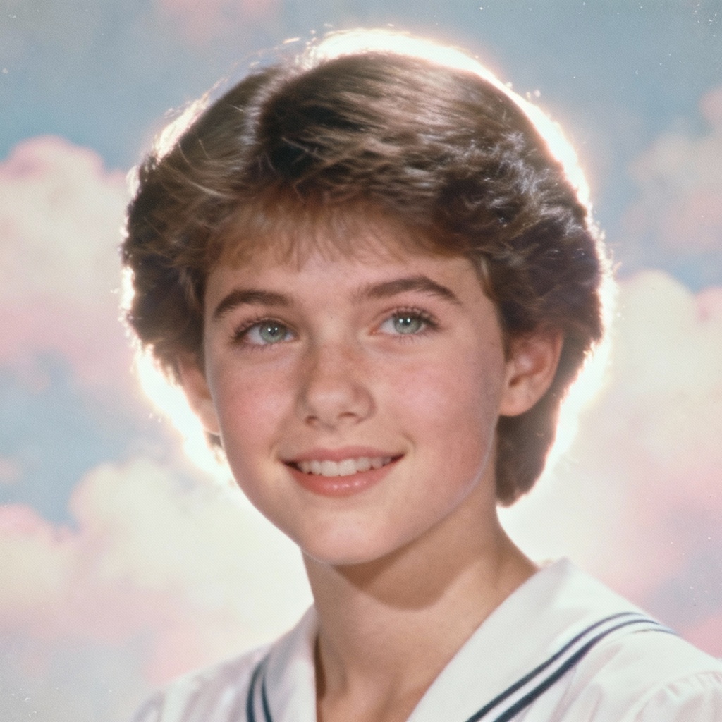 AI 80s glamour style yearbook photo with soft focus