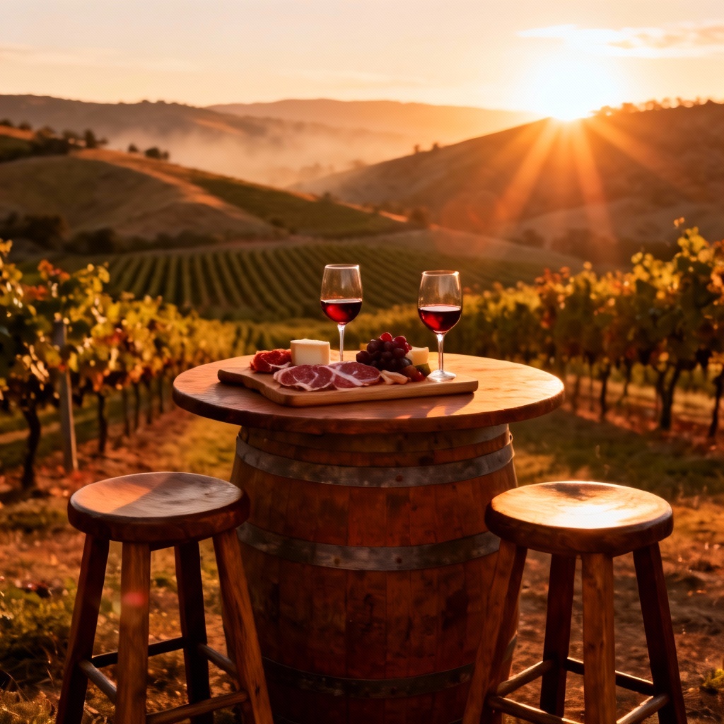 AI romantic dinner scene at a winery