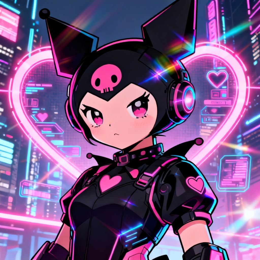 AI Kuromi cyberpunk neon artwork