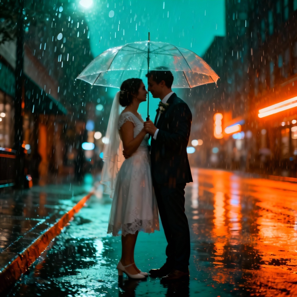 AI Rainy City Elopement Photo