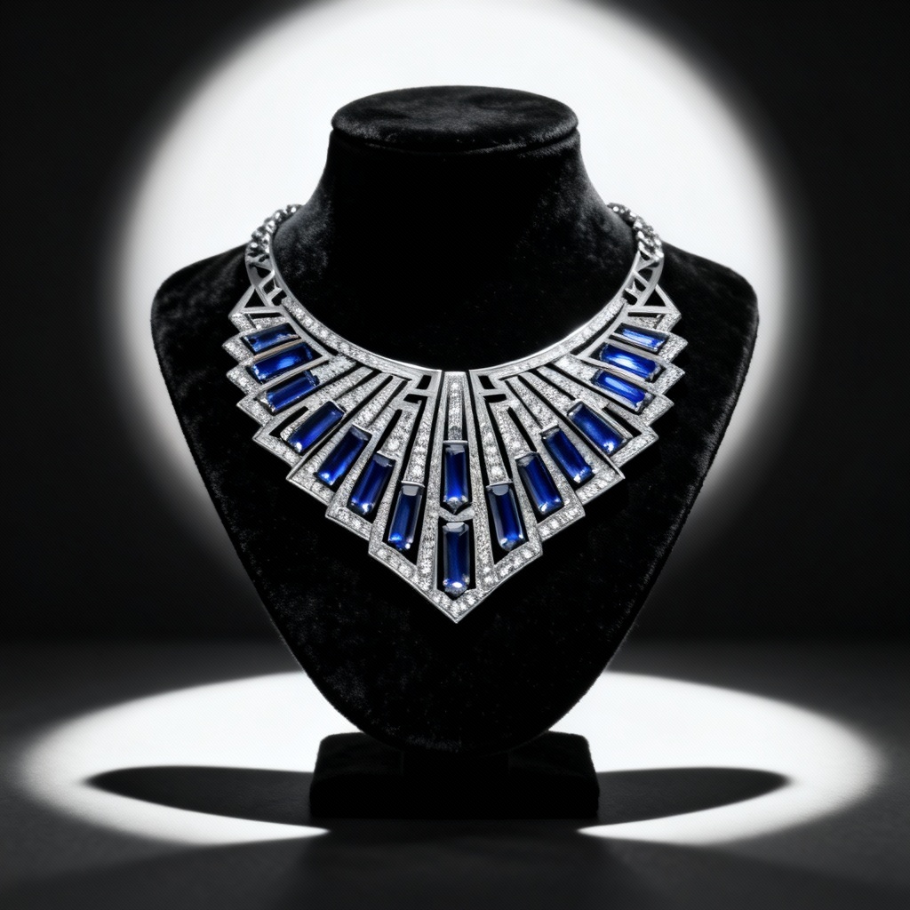 AI Art Deco sapphire fan collar necklace