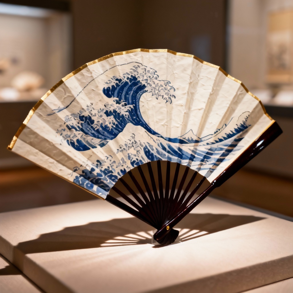 AI ukiyo-e wave folding fan