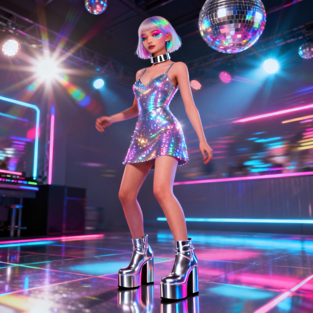 AI Y2K glitter club mini dress virtual try on