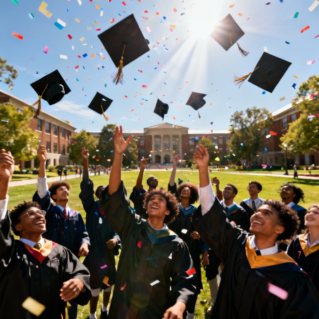AI cap toss celebration on campus