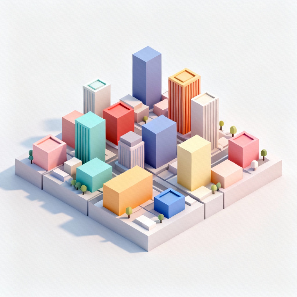 Isometric voxel city built from colorful blocks