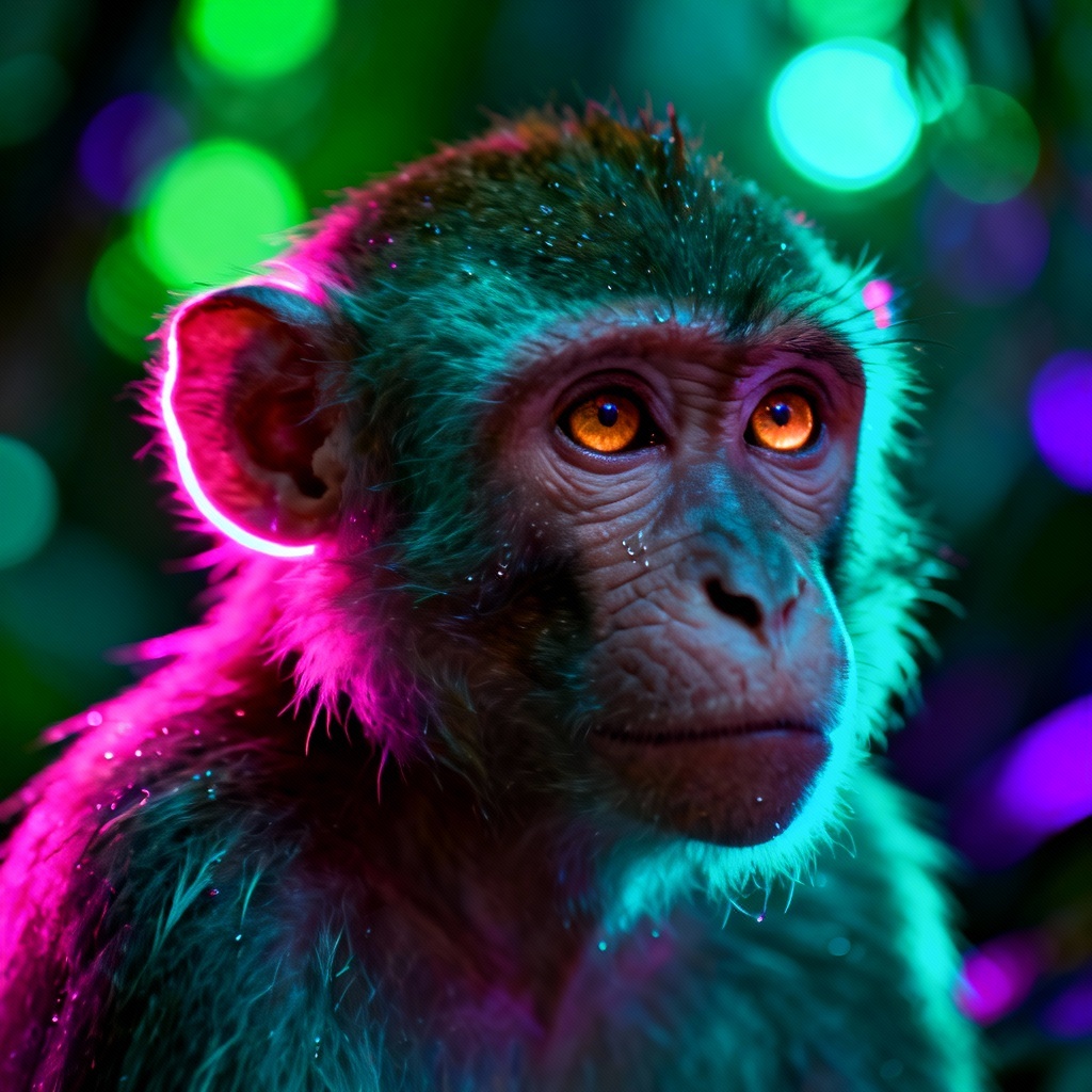 Neon jungle monkey portrait created by AI monkey generator