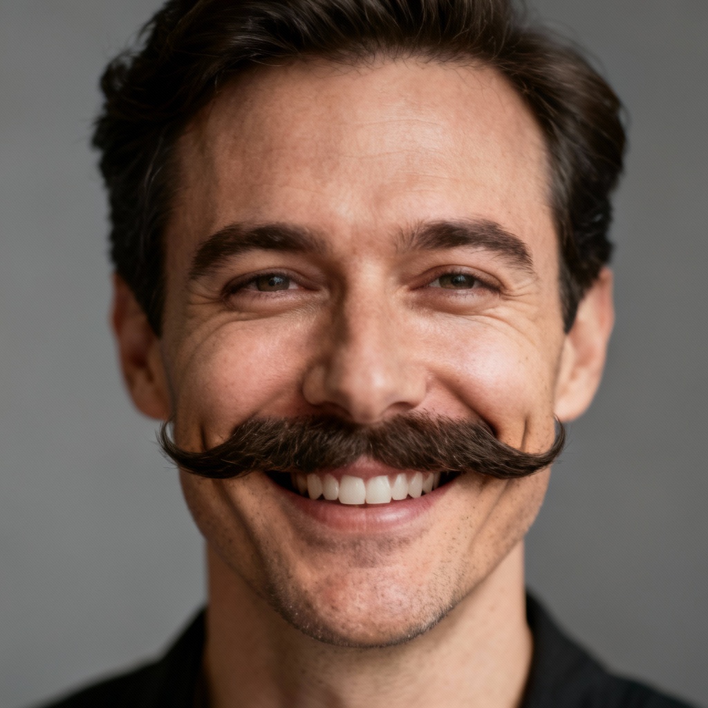 AI handlebar moustache try-on portrait