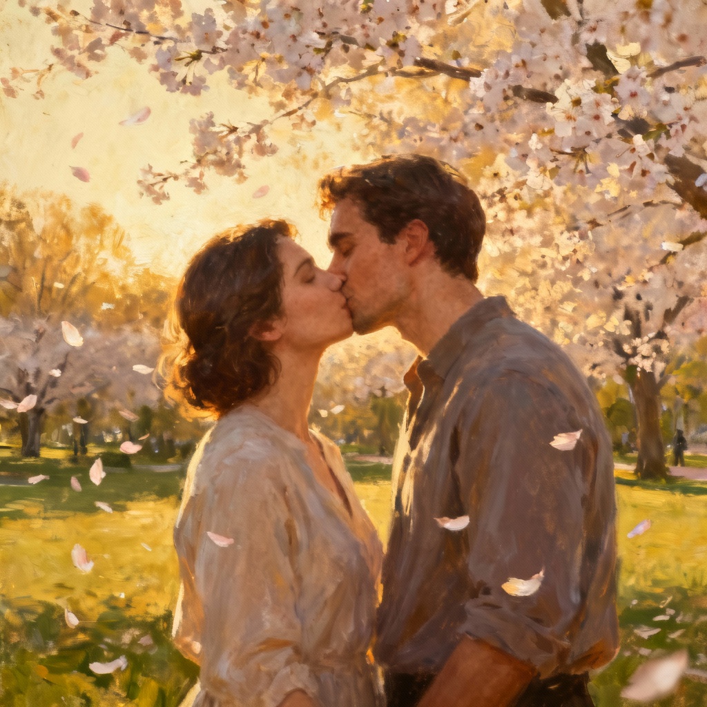 AI Cherry Blossom Kiss Day artwork