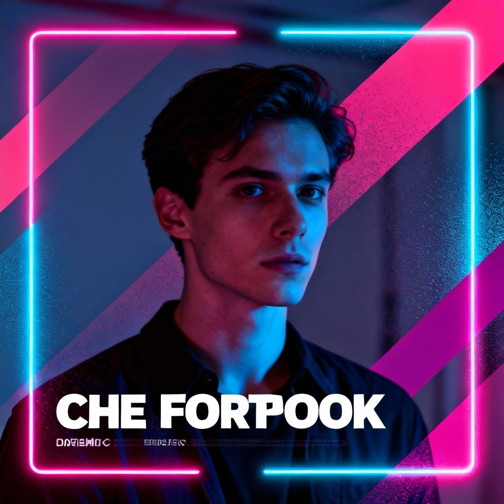 AI podcast cover portrait with neon brand accents