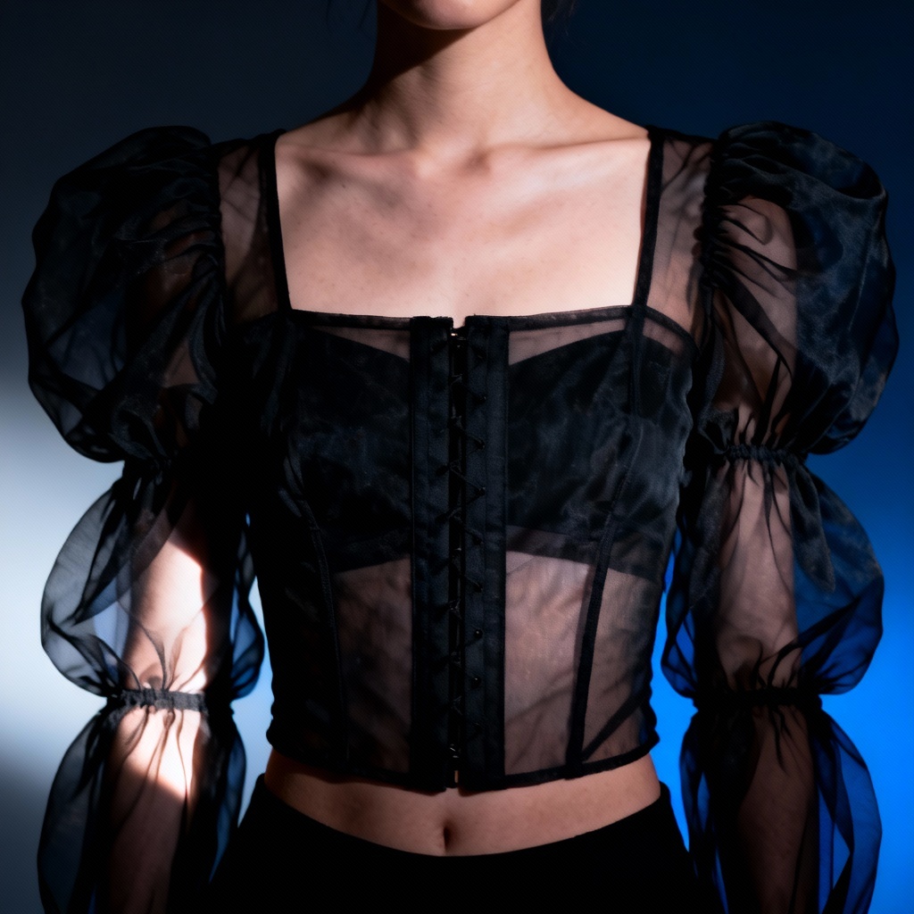 AI organza puff sleeve crop blouse