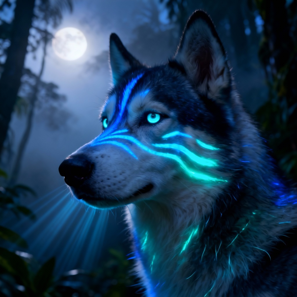 AI Navi pet filter husky with glowing stripes