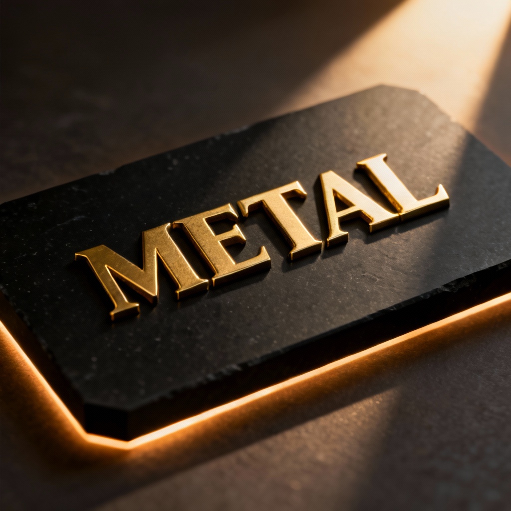 AI gold metal 3D wordmark on obsidian stone