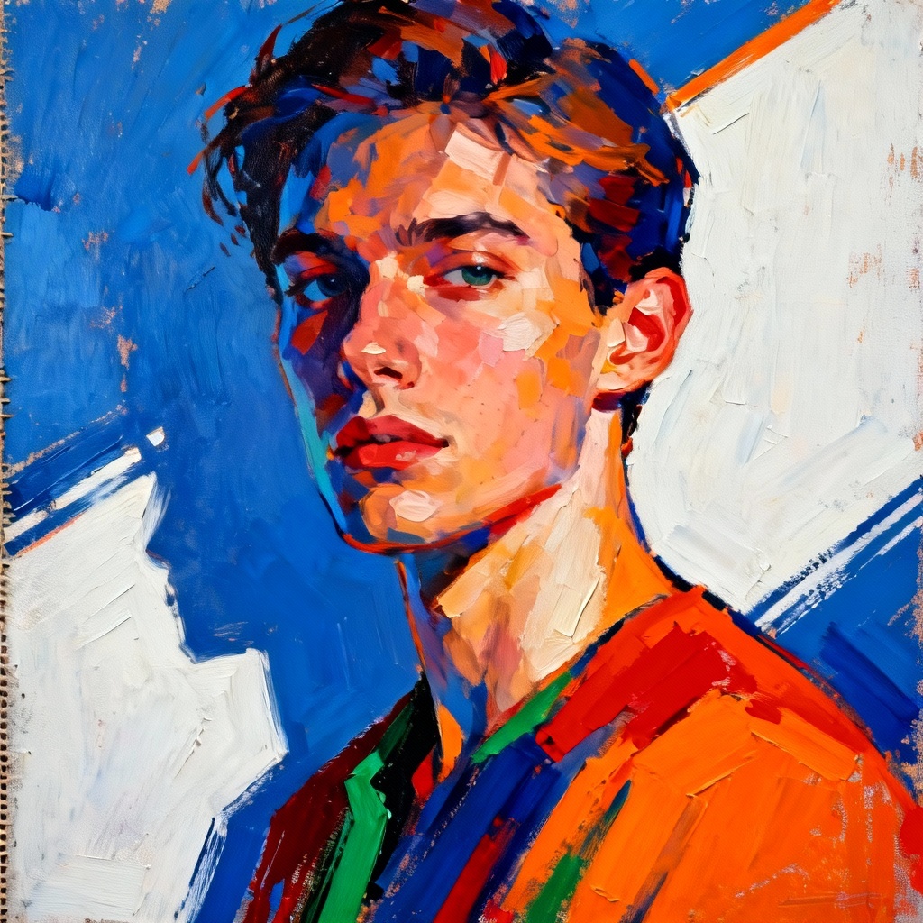 AI acrylic portrait with bold brush strokes and dry brush texture